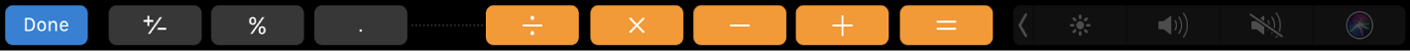 The Touch Bar for Calculator in edit mode, with a Done button on the left.