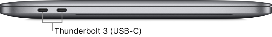 The left side view of a MacBook Pro with callouts to the Thunderbolt 3 (USB-C) ports.