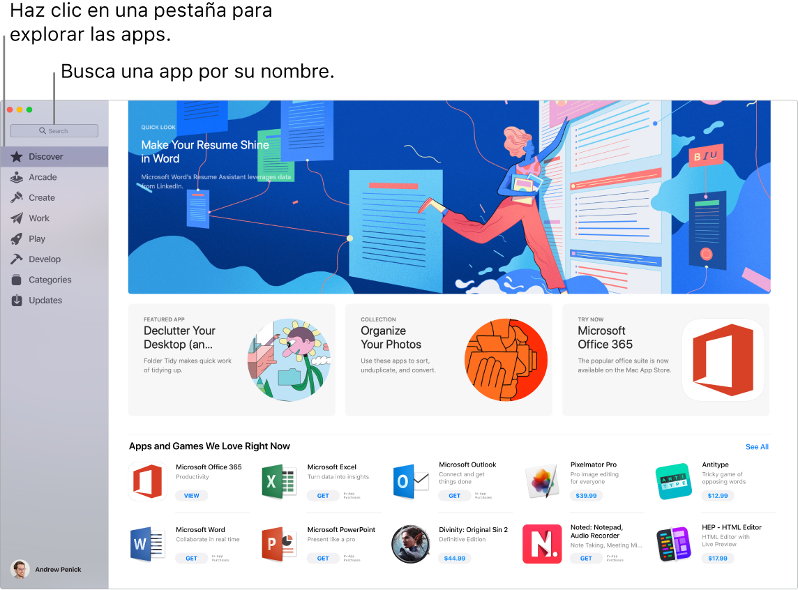 Ventana de App Store mostrando el campo de búsqueda.
