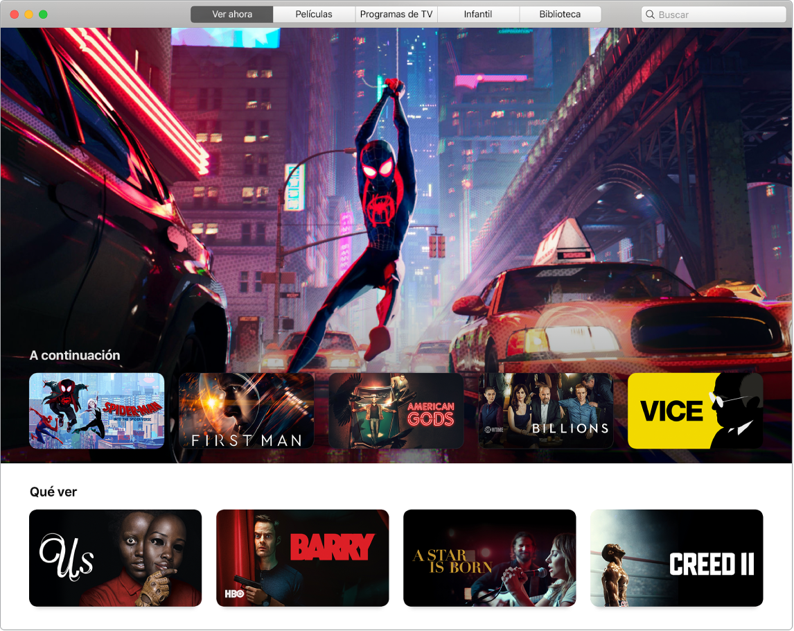 Ventana de la app Apple TV mostrando la vista “Ver ahora”.