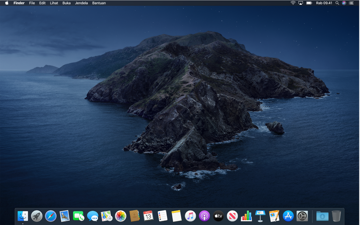 Desktop dalam Mode Gelap.