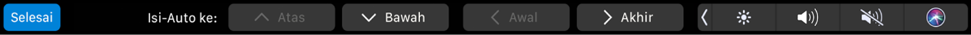 Touch Bar Numbers dengan tombol Isi-Auto ditampilkan. Isi-Auto meliputi atas, bawah, mulai, dan akhir.