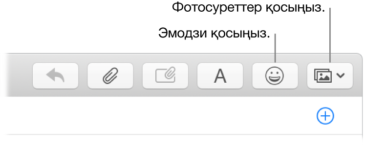 Эмодзи мен фотосуреттер түймелерін көрсетіп тұрған жазу терезесі.