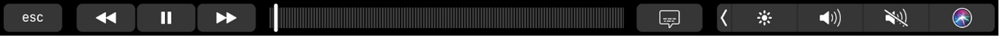 되감기, 재생/일시 정지, 빨리감기, 자막 버튼 및 탐색 이동 막대가 있는 TV Touch Bar.