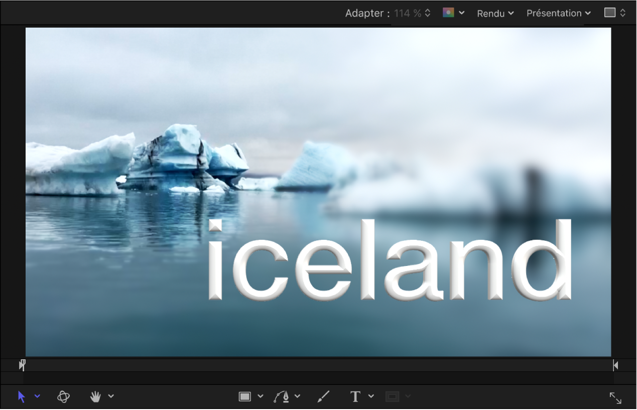 Canevas affichant un objet texte 3D tout juste créé.