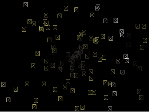 Canevas affichant un système de particules où l’option « Afficher les particules sous forme de » est définie sur Fil de fer