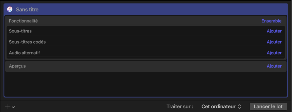 Zone du lot affichant une tâche de paquet iTunes Store.