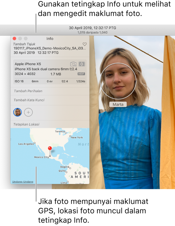 Tetingkap Info untuk foto.
