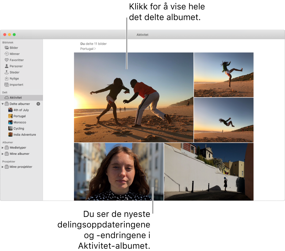 Bilder-vinduet som viser Aktivitet-albumet.