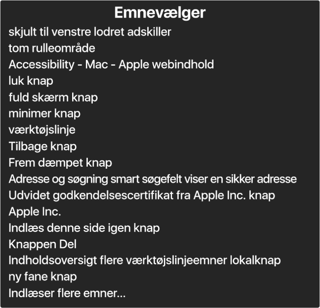 Emnevælgeren er et vindue, der viser emner som tomt rulleområde, lukkeknap, værktøjslinje og knappen Del.