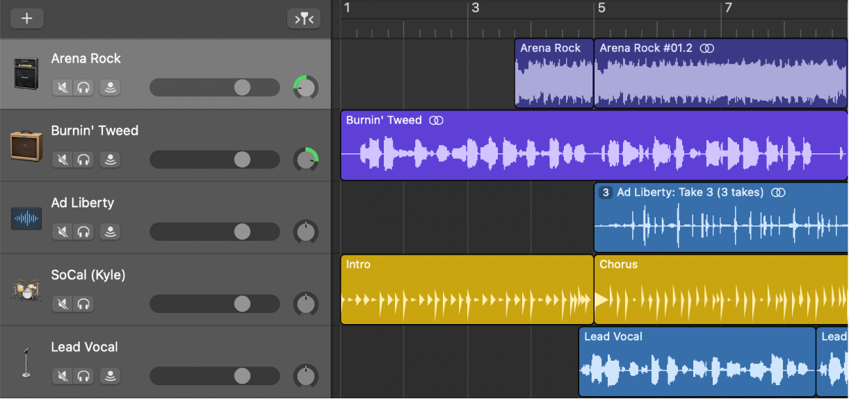 Tipi di regioni diverse nell’area Tracce.
