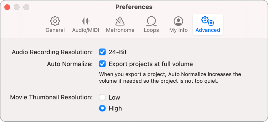 「詳細」環境設定。