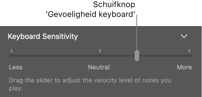 Schuifknop 'Gevoeligheid keyboard' in het infovenster voor Smart Controls.