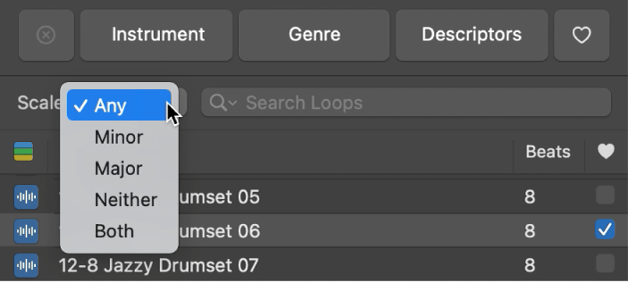 Döngü Tarayıcı’da açık Gam açılır menüsü gösteriliyor.