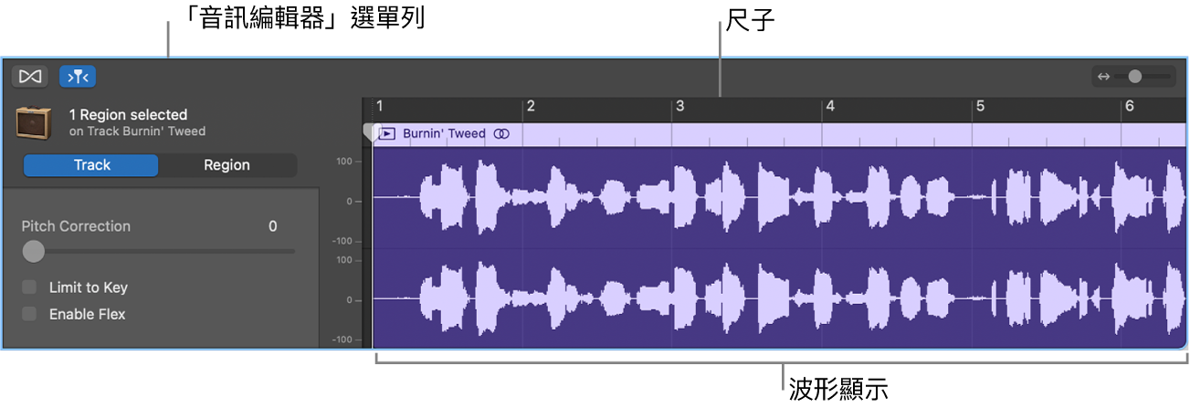 已選取區段的「音訊編輯器」。