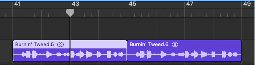 播放磁頭位於所選區段上方,已準備好進行分割。