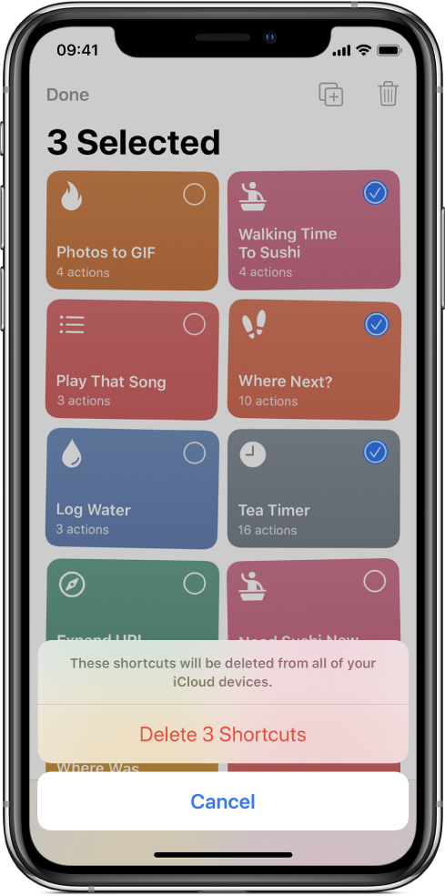 Delete shortcut screen.