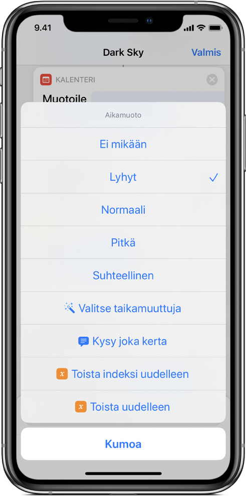 Aikamuoto-valintaikkuna.