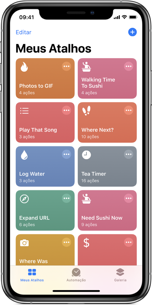 Ícones de atalho em Meus Atalhos.