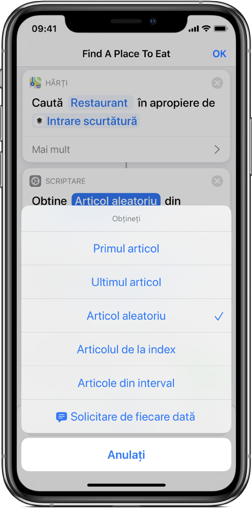 Acțiunea "Obțineți articol din listă.