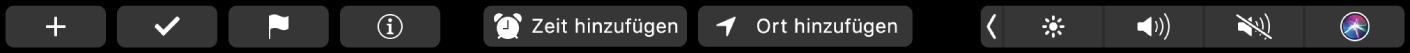 Erinnerungen-Touch Bar mit Tasten für neue Erinnerung, Häkchen, Markierung, Info, Uhrzeit und Ort.