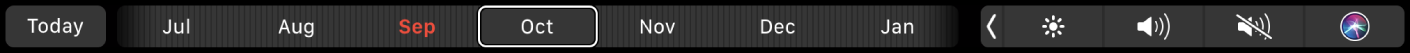 The Calendar Touch Bar with the Today button and a slider for selecting a month.