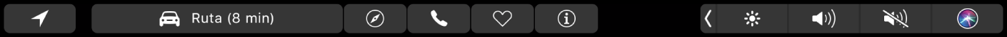 Touch Bar de Mapas mostrando que puede tocar "Cómo llegar" para obtener indicaciones, o tocar los botones Safari, llamada, favorito e información.