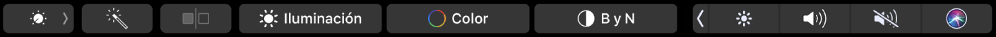 Touch Bar con los botones de edición de fotos, tales como recortar, agregar filtros, ajustar y retocar, así como el botón para navegar a más opciones.