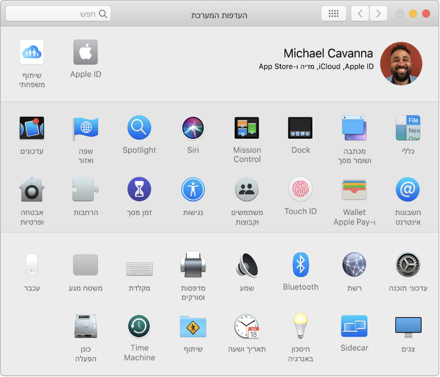 חלון ״העדפות המערכת״.