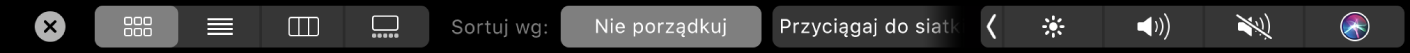 Pasek Touch Bar aplikacji Finder, zawierający opcje wyświetlania i sortowania.