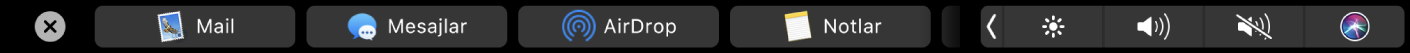 Paylaşma seçeneklerini gösteren Finder Touch Bar’ı.