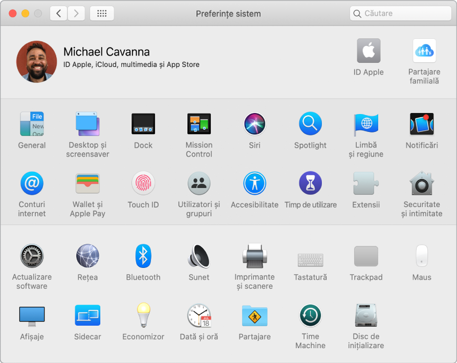 Fereastra Preferințe sistem