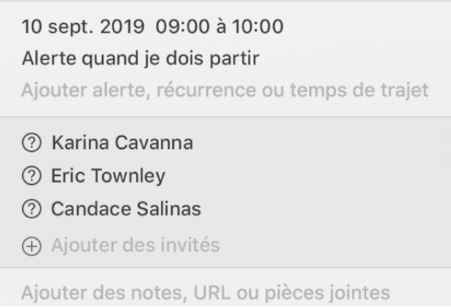 Fenêtre d’informations d’un événement, recadrée de manière à n’afficher que les invités