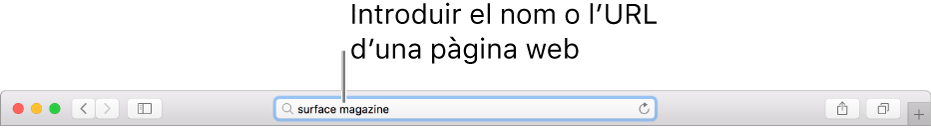 El camp de cerca intel·ligent del Safari, on pots introduir el nom o l’URL d’una pàgina.