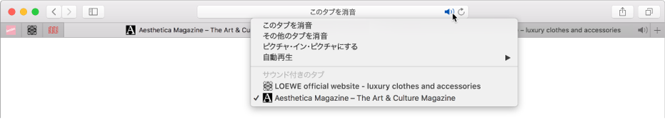 オーディオを再生中の Web サイトのリスト。
