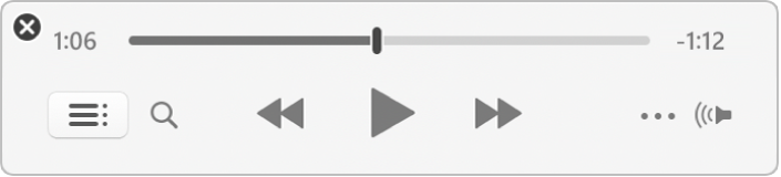 הנגן המוקטן של iTunes במצבו המוקטן אף יותר, כשהוא מציג רק את כלי הבקרה (ללא עטיפת האלבום).