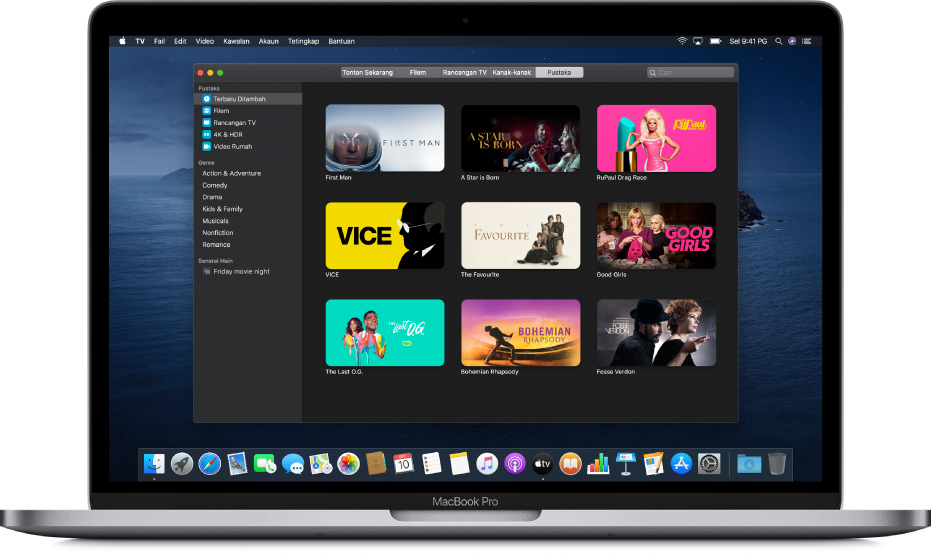 Skrin Pustaka app Apple TV.