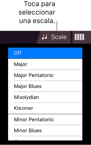 Botón "Escala de Cuerdas" y lista Escalas