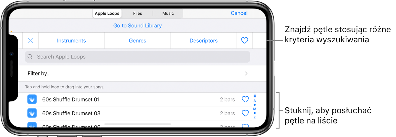 Lista wyników w przeglądarce pętli