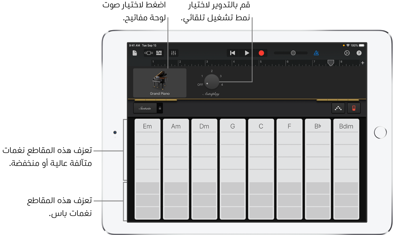 أشرطة التآلف في لوحة المفاتيح