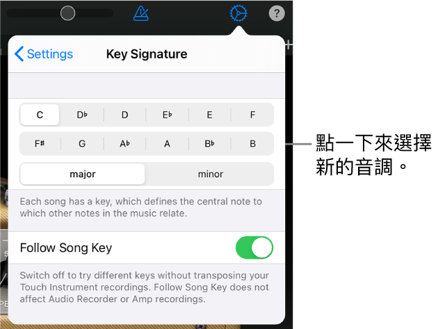 歌曲設定(包括音調控制項目)