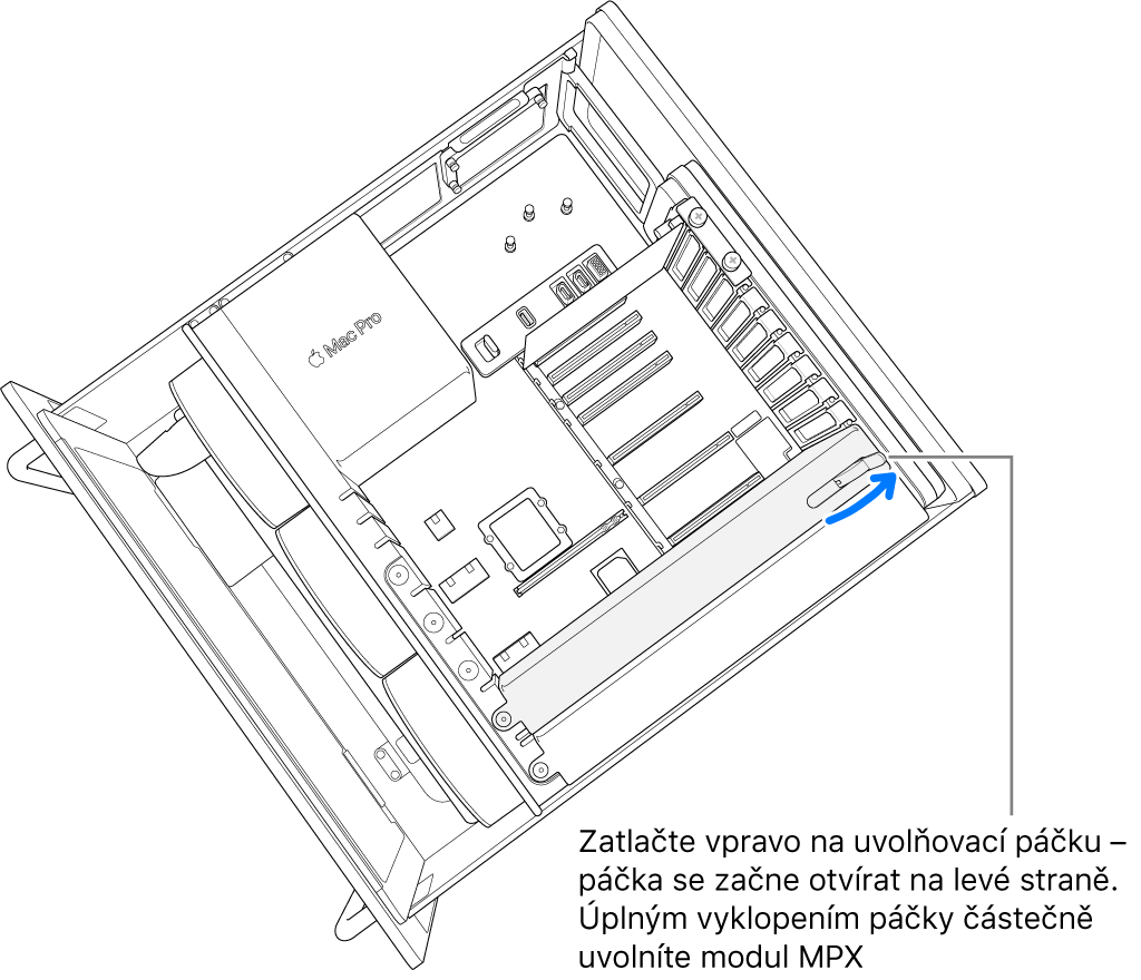 Otevření páčky a odjištění stávajícího modulu