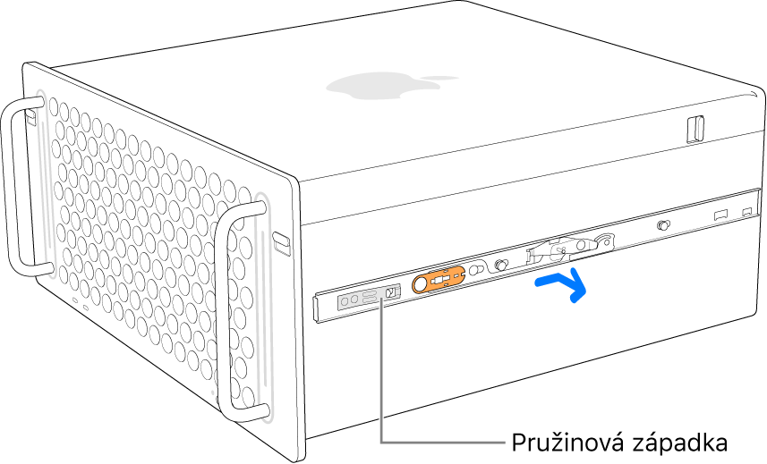 Sejmutí kolejničky z boční strany Macu Pro
