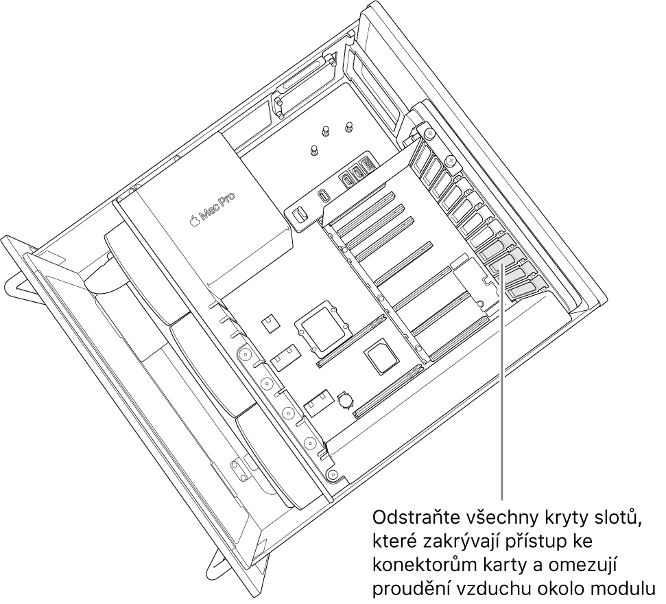 Odstraňte všechny kryty patic, které potřebujete odebrat, abyste získali přístup k portům na kartě a umožnili vzduchu proudit modulem.