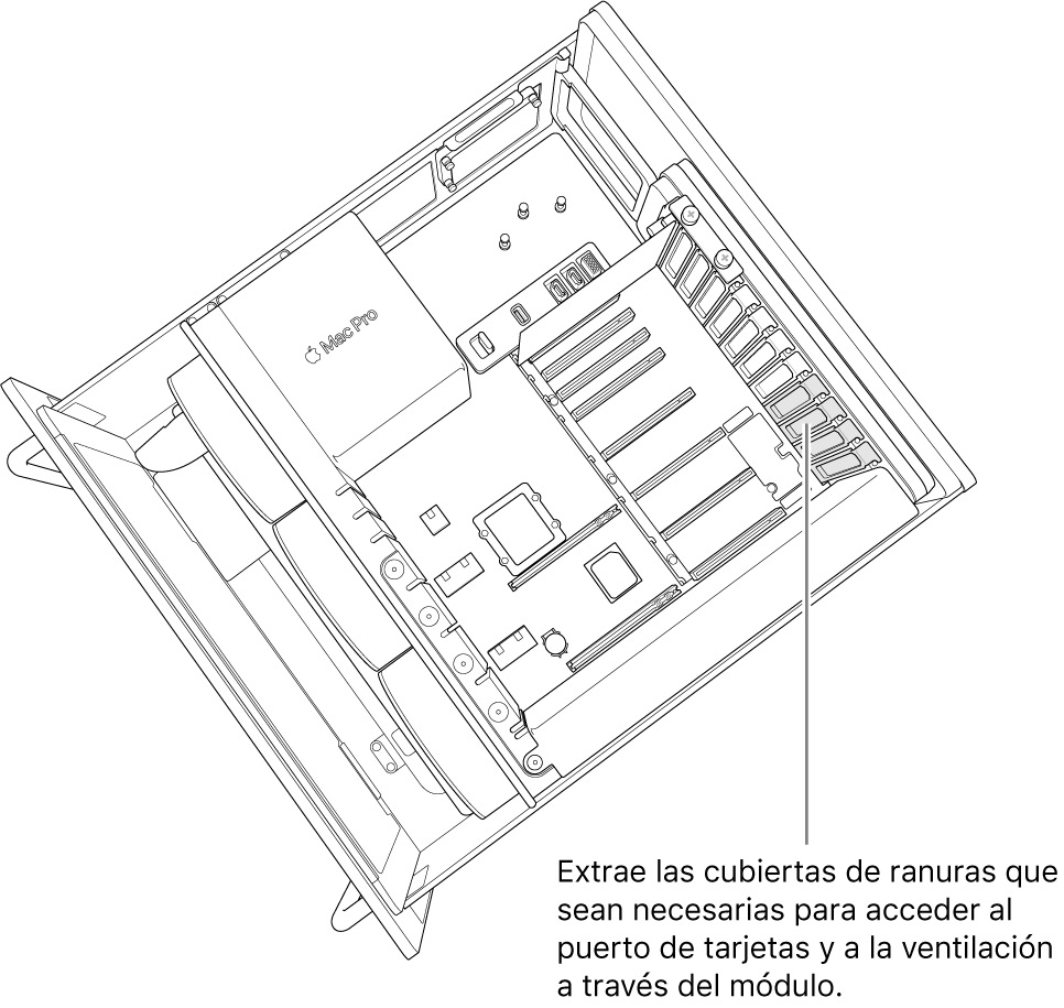 Extrae las cubiertas de ranuras necesarias para acceder a los puertos de las tarjetas y a la ventilación a través del módulo.