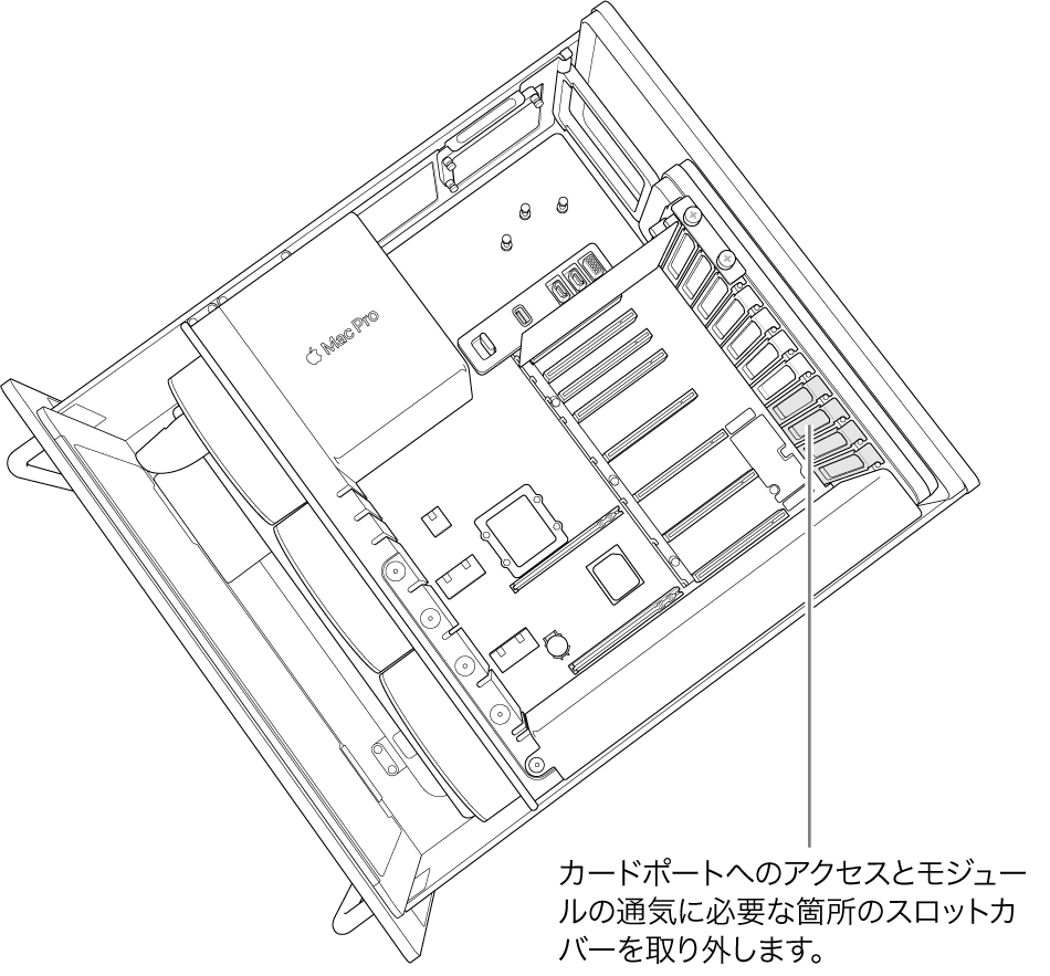 カードポートにアクセスするため、およびモジュールの通気をよくするために必要な場合は、スロットカバーを取り外します。