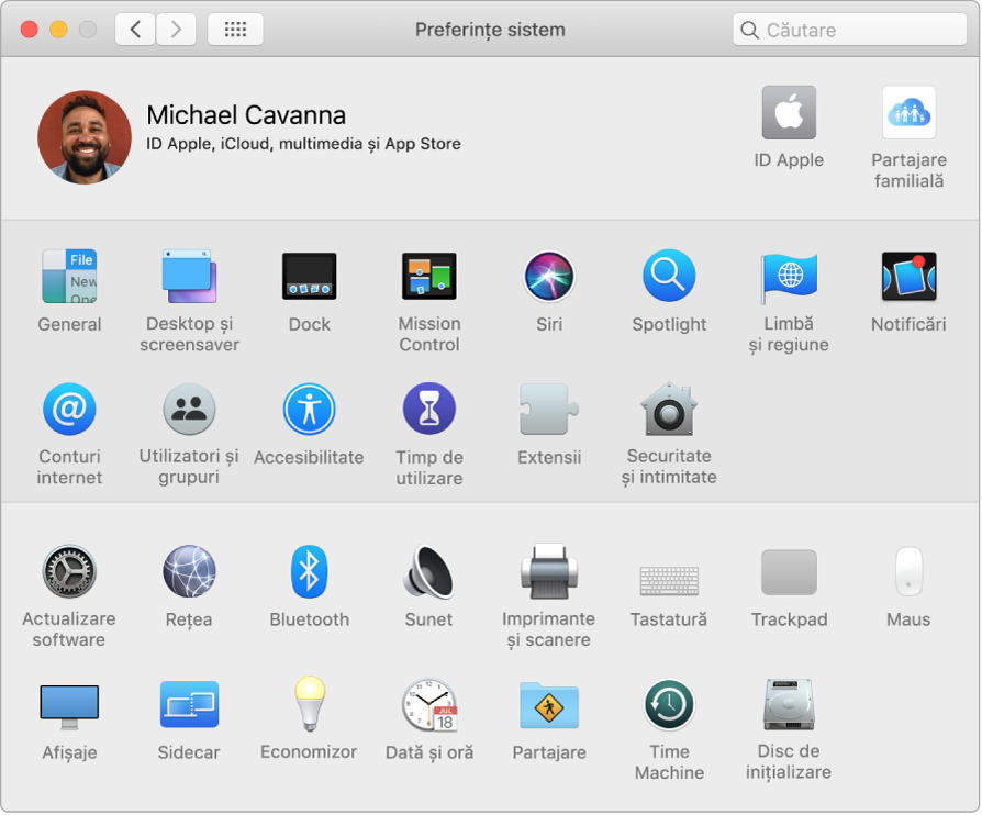 Fereastra Preferințe sistem