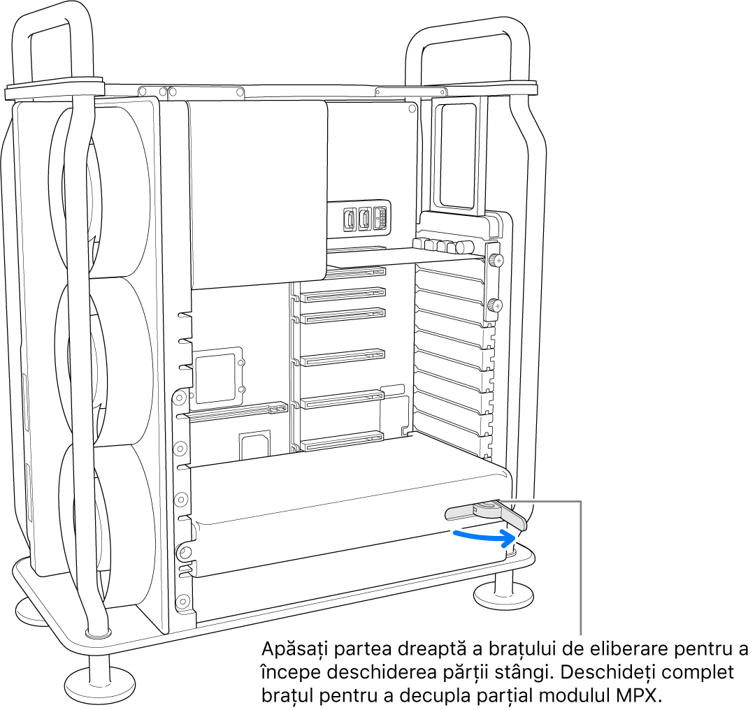 Deschiderea levierului pentru decuplarea modulului existent.