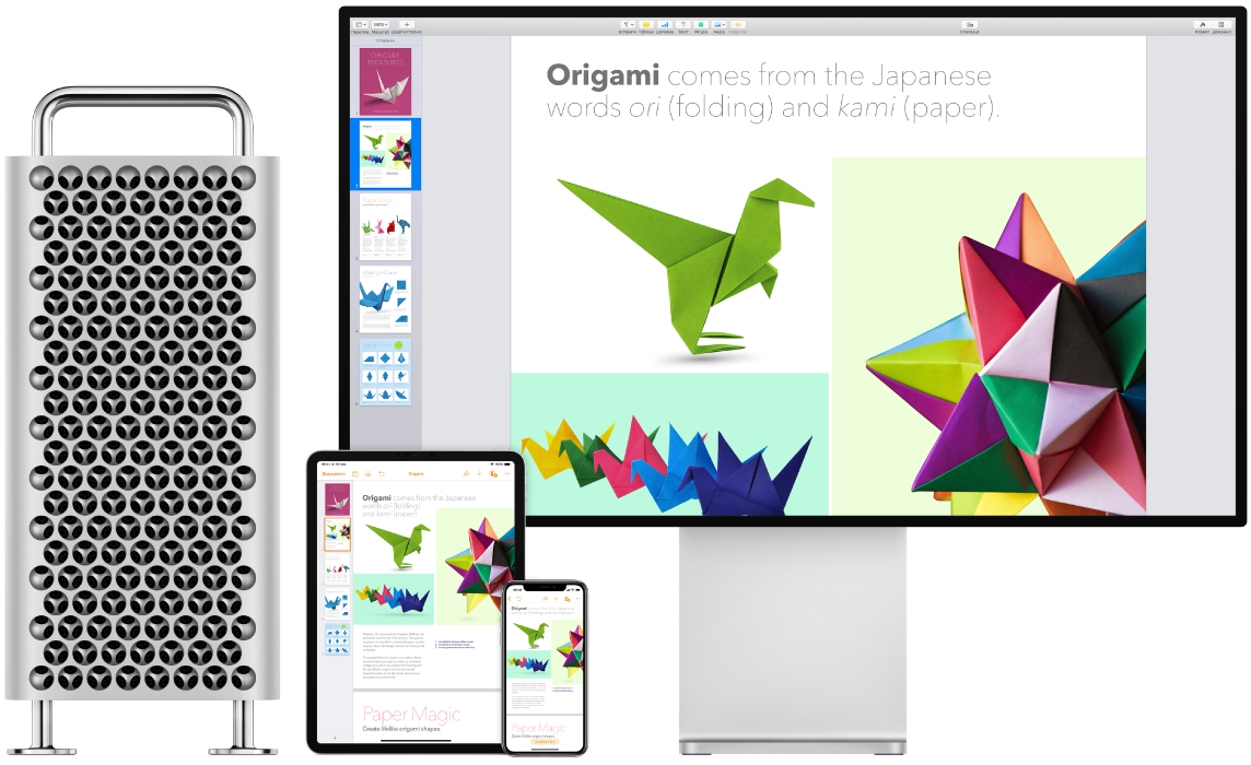 Ідентичний вміст одночасно відображено на Mac Pro, iPad та iPhone.