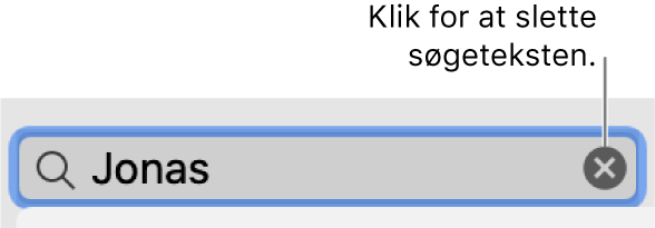 Søgefeltet med indtastet tekst. Knappen Slet findes til højre for feltet.